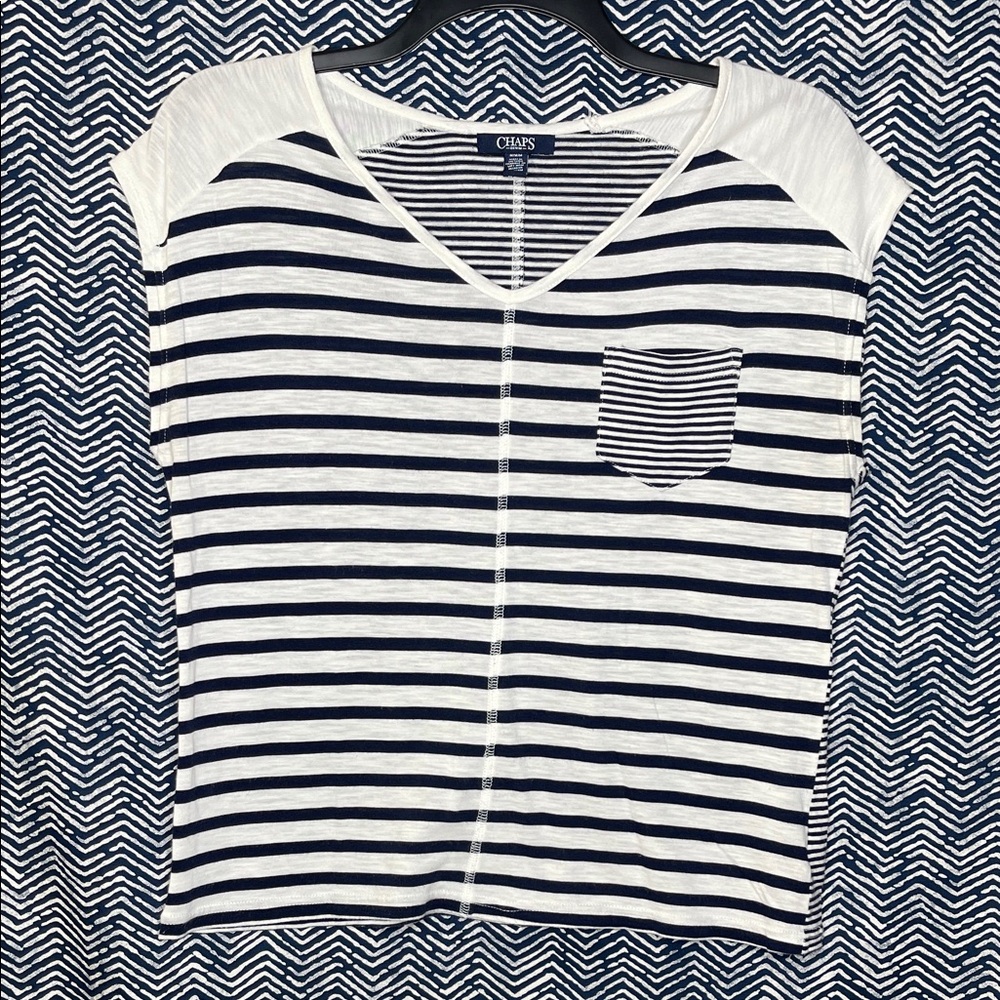 Chaps Navy and White Striped Women's Top
